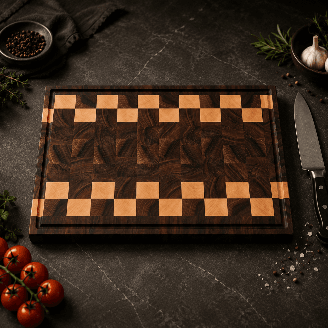 Walnut & Maple Checkered Cutting Board